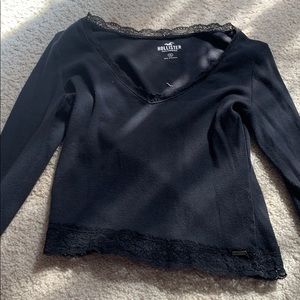 black vneck lace top